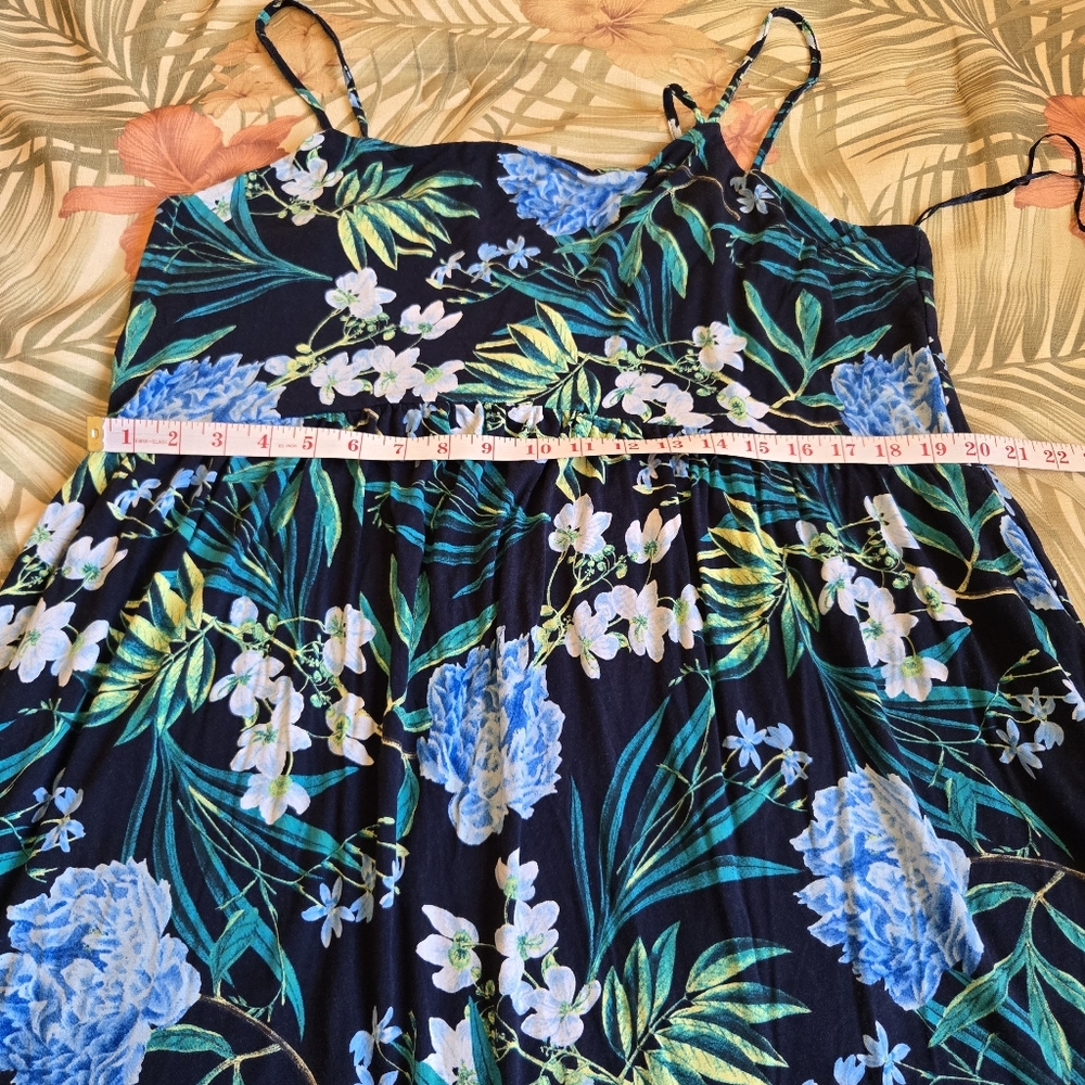 3/$25 Old Navy Stretch Sun Dress Mini Floral Strappy Navy Blue Green XXL - Picture 10 of 13